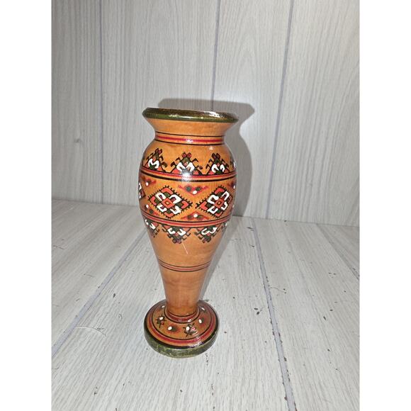 Vintage Unique Ukrainian Handmade, Hand Painted Vase From Natural Hardwood - Picture 1 of 7